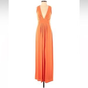 Halston Heritage Orange Ruched Plunge Maxi Gown